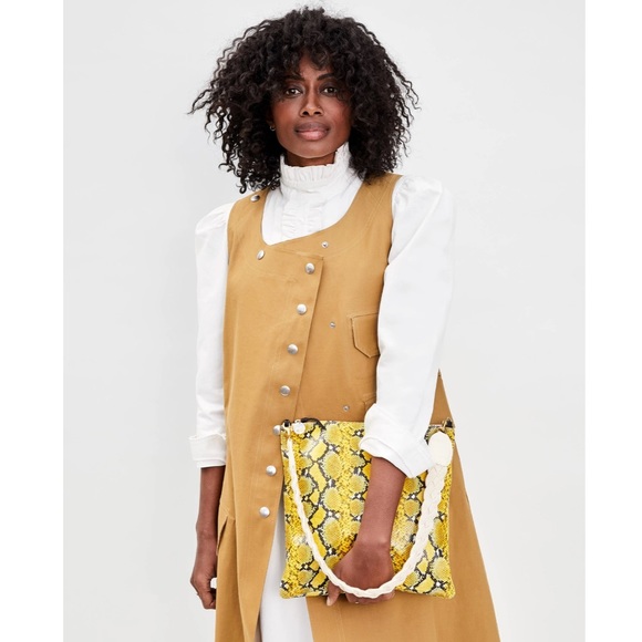 Clare V. Foldover Clutch w Tabs Yellow Mini Snake - Picture 3 of 4